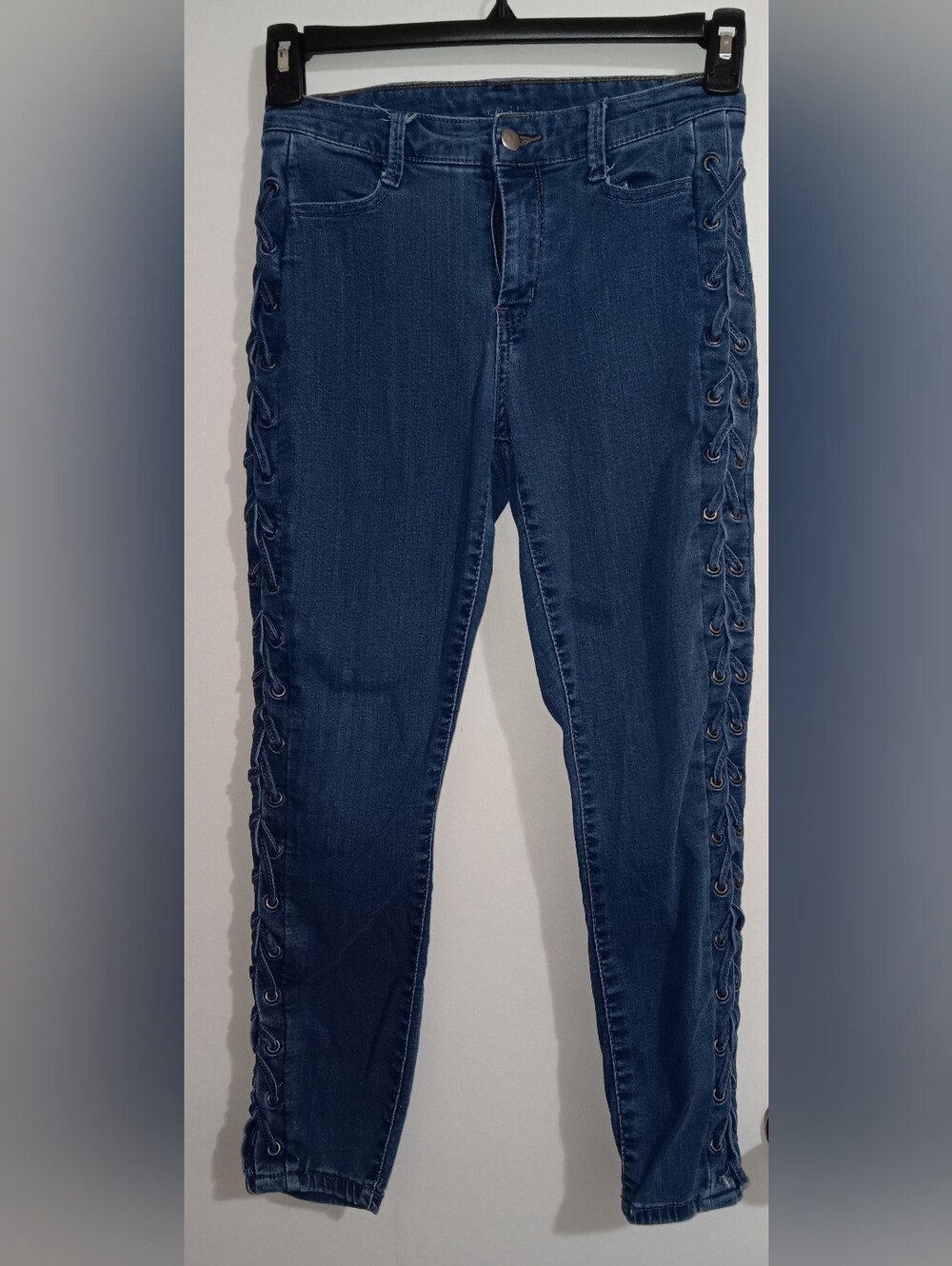 Dark Blue Lace-Up Skinny Jeans